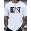 Erkek Baskılı Tişört Kısa Kol Bisiklet Yaka Oversize T-Shirt - Beyaz