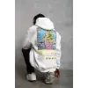 Erkek 3 İplik Pamuklu Kapüşonlu Baskılı Cepli Oversize Sweatshirt Hoodie - Beyaz