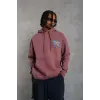 Erkek 3 İplik Pamuklu Kapüşonlu Baskılı Cepli Oversize Sweatshirt Hoodie - Gül Kurusu