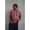 Erkek 3 İplik Pamuklu Kapüşonlu Baskılı Cepli Oversize Sweatshirt Hoodie - Gül Kurusu