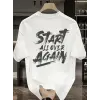 Erkek Kısa Kol Yazlık Tişört Bisiklet Yaka Baskılı Oversize T-Shirt - Beyaz