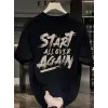 Erkek Kısa Kol Yazlık Tişört Bisiklet Yaka Baskılı Oversize T-Shirt - Siyah