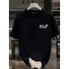 Erkek Kısa Kol Yazlık Tişört Bisiklet Yaka Baskılı Oversize T-Shirt - Siyah