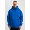 Erkek Oversize 3 İplik Pamuklu Kapüşonlu Kanguru Cepli Hoodie Sweatshirt - Saks Mavisi