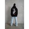 Erkek 3 İplik Pamuklu Kapüşonlu Baskılı Cepli Oversize Sweatshirt Hoodie - Siyah