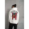 Erkek 3 İplik Pamuklu Kapüşonlu Baskılı Cepli Oversize Sweatshirt Hoodie - Beyaz