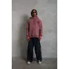 Erkek 3 İplik Pamuklu Kapüşonlu Baskılı Cepli Oversize Sweatshirt Hoodie - Gül Kurusu