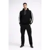 Erkek Şeritli Kapüşonlu Sweatshirt Oversize 3 iplik Pamuklu Hoodie - Siyah