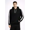 Erkek Şeritli Kapüşonlu Sweatshirt Oversize 3 iplik Pamuklu Hoodie - Siyah