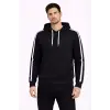 Erkek Şeritli Kapüşonlu Sweatshirt Oversize 3 iplik Pamuklu Hoodei - Siyah