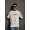 Erkek Kısa Kol Yazlık Tişört Bisiklet Yaka Baskılı Oversize T-Shirt - Beyaz