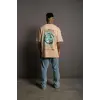 Erkek Kısa Kol Yazlık Tişört Bisiklet Yaka Baskılı Oversize T-Shirt - Bej