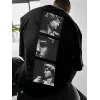Erkek T-Shirt Sokak Stili Baskılı Kısa kol Tişört - Siyah
