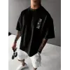 Erkek T-Shirt Sokak Stili Baskılı Kısa kol Tişört - Siyah