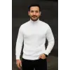 Erkek Tam Boğazlı Balıkçı Yaka Triko Kazak Kalın Fitilli - Beyaz