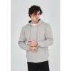 Erkek 3 İplik Pamuklu Kapüşonlu Tam Fermuarlı Cepli Hoodie Sweatshirt - Boyalı Gri
