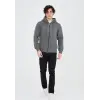 Erkek 3 İplik Pamuklu Kapüşonlu Tam Fermuarlı Cepli Hoodie Sweatshirt - Füme
