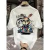 Erkek T-shirt Tavşan Baskılı Kısa Kollu Tişört - Beyaz