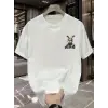 Erkek T-shirt Tavşan Baskılı Kısa Kollu Tişört - Beyaz