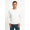 Erkek 3 İplik Pamuklu Düz Bisiklet Yaka SweatShirt - Beyaz