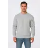Erkek 3 İplik Pamuklu Düz Bisiklet Yaka SweatShirt - Gri
