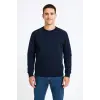 Erkek 3 İplik Pamuklu Düz Bisiklet Yaka SweatShirt - Lacivert