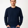 Erkek 3 İplik Pamuklu Düz Bisiklet Yaka SweatShirt - Lacivert