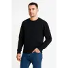 Erkek 3 İplik Pamuklu Düz Bisiklet Yaka SweatShirt - Siyah