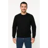 Erkek 3 İplik Pamuklu Düz Bisiklet Yaka SweatShirt - Siyah