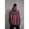 Erkek 3 İplik içi Pamuklu Alev Baskılı Kapüşonlu hoodie Sweatshirt - Gül Kurusu