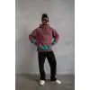 Erkek 3 İplik içi Pamuklu Alev Baskılı Kapüşonlu hoodie Sweatshirt - Gül Kurusu