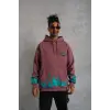 Erkek 3 İplik içi Pamuklu Alev Baskılı Kapüşonlu hoodie Sweatshirt - Gül Kurusu