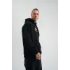 Erkek 3 İplik Pamuklu Kapüşonlu Baskılı Cepli Oversize Sweatshirt Hoodie - Siyah