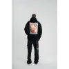 Erkek 3 İplik Pamuklu Kapüşonlu Baskılı Cepli Oversize Sweatshirt Hoodie - Siyah