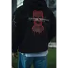 Erkek Kapüşonlu Kanguru Cepli Sweatshirt 3 İplik Pamuklu Baskılı Hoodie -  Siyah