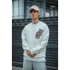 Erkek 3 iplik pamuklu Bisiklet Yaka Baskılı SweatShirt - Beyaz