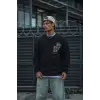 Erkek 3 iplik Pamuklu Bisiklet Yaka Baskılı SweatShirt - Siyah