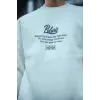 Erkek 3 iplik pamuklu Bisiklet Yaka Ön Ve Arka Baskılı SweatShirt - Beyaz