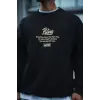 Erkek 3 iplik pamuklu Bisiklet Yaka Ön Ve Arka Baskılı SweatShirt - Siyah