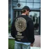 Erkek 3 iplik pamuklu Bisiklet Yaka Ön Ve Arka Baskılı SweatShirt - Siyah