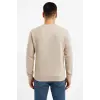 Erkek 3 İplik Pamuklu Düz Bisiklet Yaka SweatShirt - Bej