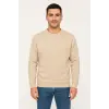 Erkek 3 İplik Pamuklu Düz Bisiklet Yaka SweatShirt - Bej