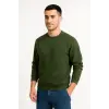 Erkek 3 İplik Pamuklu Düz Bisiklet Yaka SweatShirt - Haki