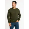 Erkek 3 İplik Pamuklu Düz Bisiklet Yaka SweatShirt - Haki