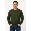 Erkek 3 İplik Pamuklu Düz Bisiklet Yaka SweatShirt - Haki