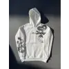 Erkek 3 İplik Pamuklu Kapüşonlu Baskılı Cepli Oversize Sweatshirt Hoodie - Beyaz