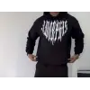 Erkek Kapüşonlu Kanguru Cepli Sweatshirt 3 İplik Pamuklu Baskılı Hoodie -  Siyah