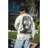 Erkek 3 iplik pamuklu Kışlık Bisiklet Yaka Baskılı SweatShirt - Beyaz