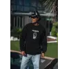 Erkek 3 iplik pamuklu Kışlık Bisiklet Yaka Baskılı SweatShirt - Siyah