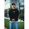 Erkek 3 iplik pamuklu Kışlık Bisiklet Yaka Baskılı SweatShirt - Siyah